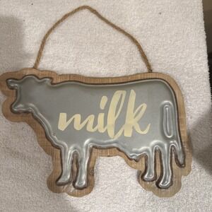 Mill Longhai Meijia Cow Shaped Farmhouse Sign Wood Metal Hanging 12 1/2"x8"